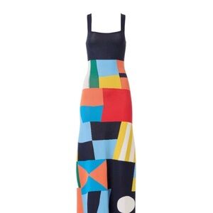 STAUD Colorful Geometric Patterned Flag Knit Dress Size L